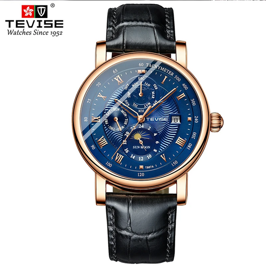 TEVISE T867A Leather Strap Luxury Watches for Men Rose Gold Watch Automatic self-winding Mechanical Men Watch