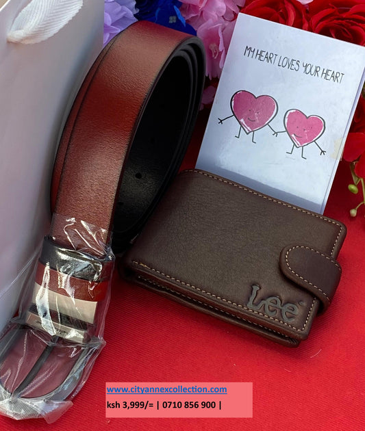 Valentine Men Gift Set Double sided Leather Belt and Wallet