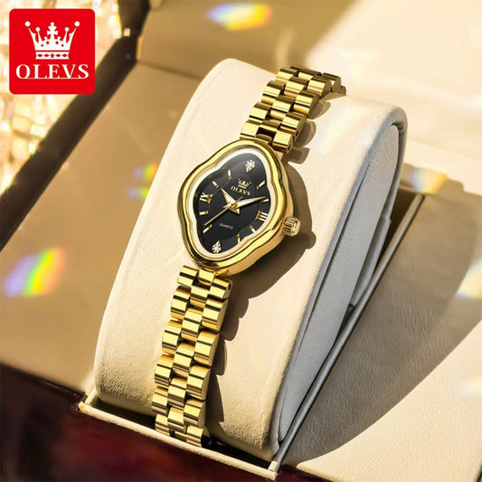 OLEVS 5666 Quartz Alloy 30 M Waterproof Irregular Shape Stainless Steel High Quality Buckle Strap Analog women Ladys Watch