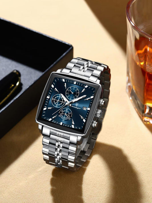 POEDAGAR 866 Square Luxury Quartz Watches Waterproof Stainless Steel Mens Watch Chronograph Watch for Men