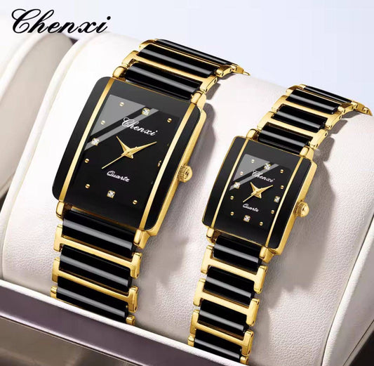 Fashion Luxury Golden CHENXI 104 Couple Stainless Steel Waterproof Calendar Quartz Watch for Men Women Gift