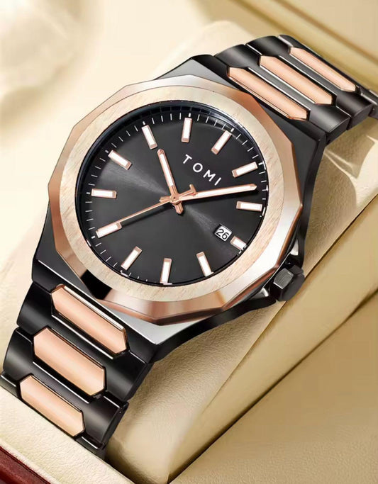 TOMI T301 Fashion Business Men's Quartz Watch Simple Zinc Alloy Strap Waterproof Casual Elegant Male Wristwatch Gift Watch Set