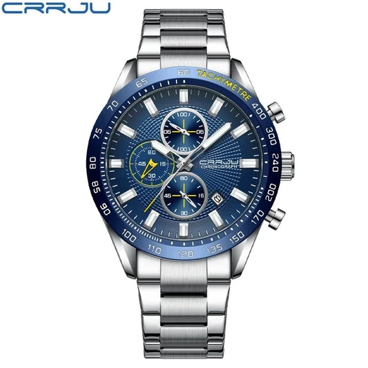 CRRJU 2306 Men Watch Luminous Hands Sports Casual Quartz Wristwatches Chronograph Fashion Stainless Steel Auto Date