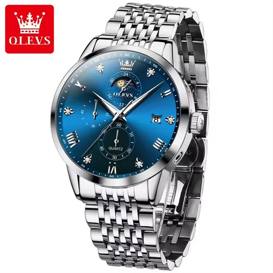 OLEVS 2925 Men Watch Fashion Classic Diamond Stainless Steel Band Quartz Wrist Watch 2026 Unique Chronograph Watch