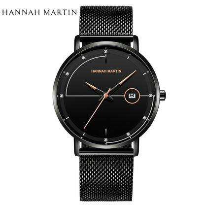 HM10101 Japan Movt Wholesale Fashion Trend Business Casual Calendar Stainless Steel Mesh Strap Waterproof Slim Men Quartz Watch