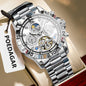 POEDAGAR 1423 Top Luxury Hollow Tourbillon Automatic Watch Stainless Steel Waterproof Chronograph Men Mechanical Watches for Men
