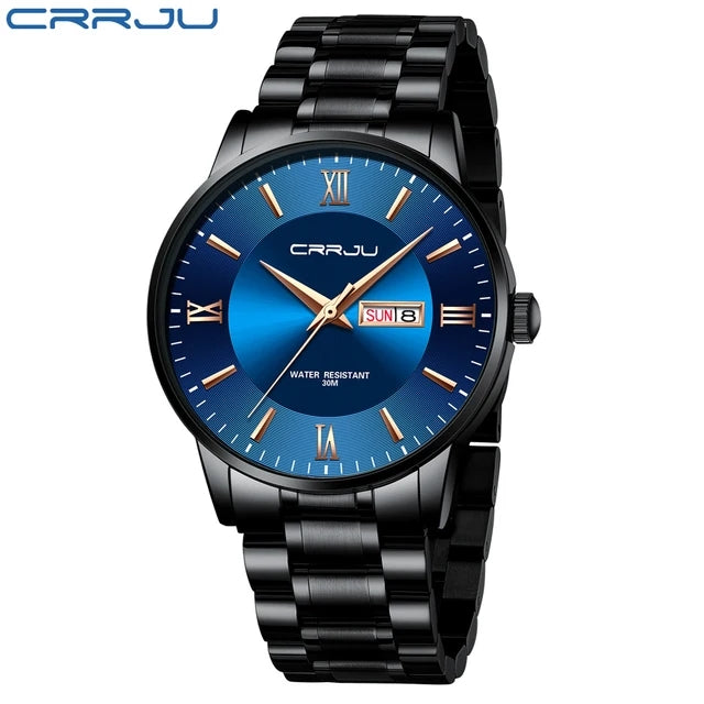 CRRJU 2175 Casual Watches Men Wrist Fashion Display Date Steel Waterproof Luxury Quartz Wristwatches
