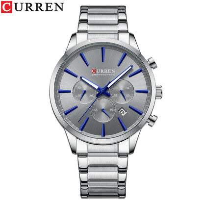 Curren 8435 New Style Fashion Casual Quartz Watch Stainless Steel Band Waterproof Date Display Chronograph Hand Watch for Men