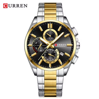 CURREN 8475 NEW Quartz Watches for Men Casual Style Multifunction Stainless Steel Band Wristwatches with Auto Date Waterproof 8475