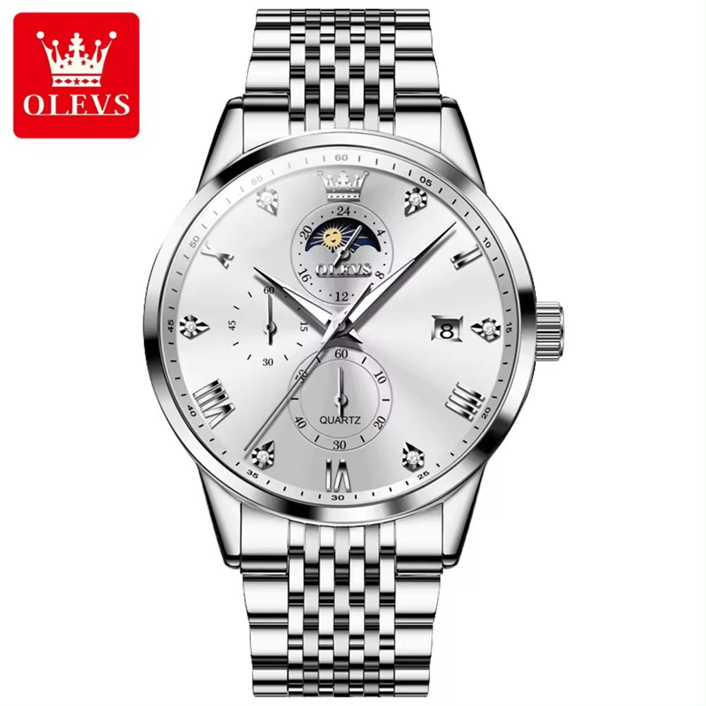 OLEVS 2925 Men Watch Fashion Classic Diamond Stainless Steel Band Quartz Wrist Watch 2026 Unique Chronograph Watch