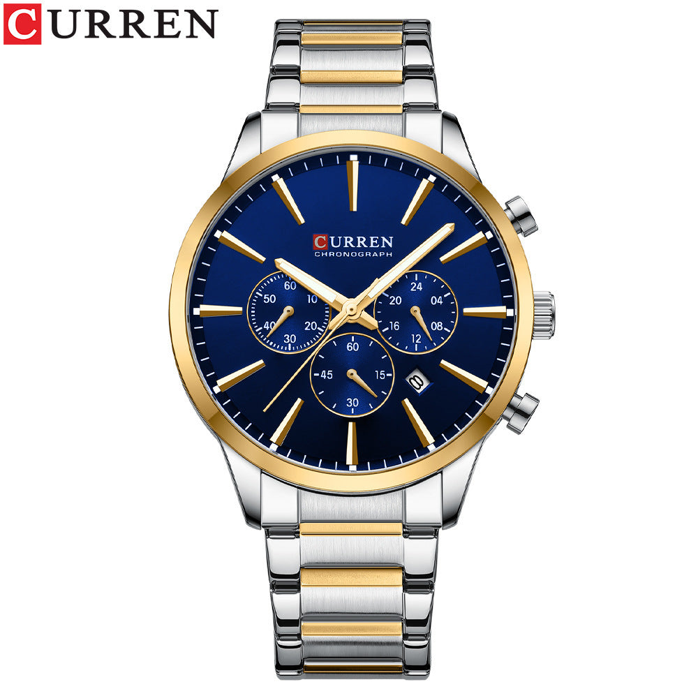 Curren 8435 New Style Fashion Casual Quartz Watch Stainless Steel Band Waterproof Date Display Chronograph Hand Watch for Men