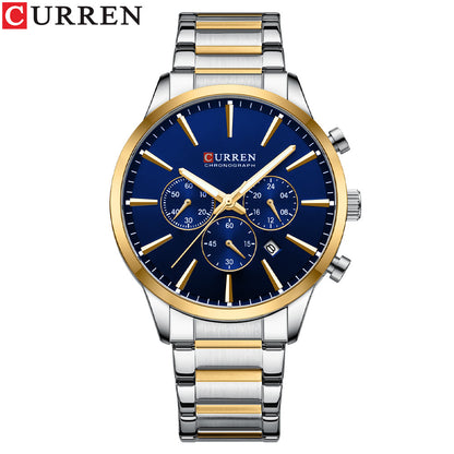 Curren 8435 New Style Fashion Casual Quartz Watch Stainless Steel Band Waterproof Date Display Chronograph Hand Watch for Men