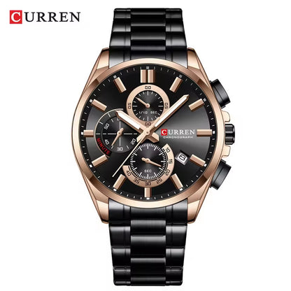 CURREN 8475 NEW Quartz Watches for Men Casual Style Multifunction Stainless Steel Band Wristwatches with Auto Date Waterproof 8475