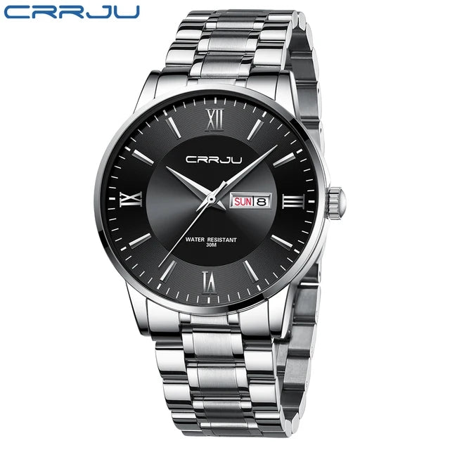 CRRJU 2175 Casual Watches Men Wrist Fashion Display Date Steel Waterproof Luxury Quartz Wristwatches