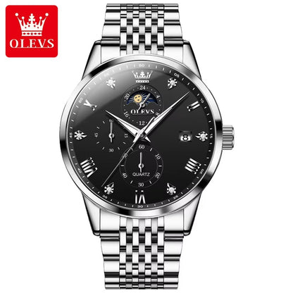 OLEVS 2925 Men Watch Fashion Classic Diamond Stainless Steel Band Quartz Wrist Watch 2026 Unique Chronograph Watch