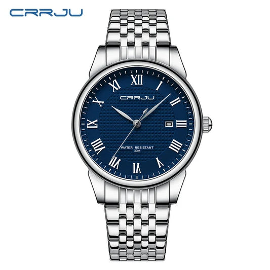 CRRJU 5010 Business Steel Strap Quartz Watch for Men Casual Date Waterproof Male Wristwatch Gentleman Luminous Watch for Men