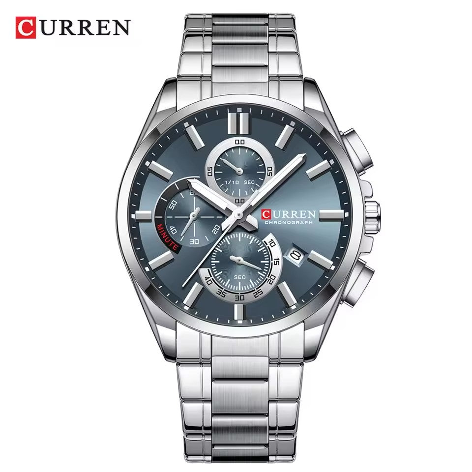 CURREN 8475 NEW Quartz Watches for Men Casual Style Multifunction Stainless Steel Band Wristwatches with Auto Date Waterproof 8475