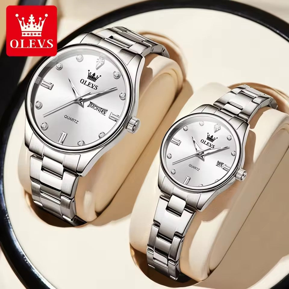 OLEVS 3621 Waterproof Stainless Steel Luxury Men Fashion Romantic Couple Watch Date Men and Women Watches Original Quartz Wristwatch