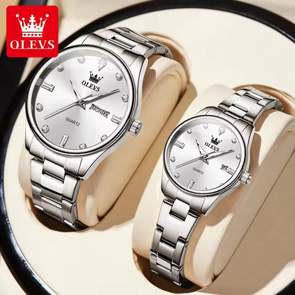 OLEVS 3621 Waterproof Stainless Steel Luxury Men Fashion Romantic Couple Watch Date Men and Women Watches Original Quartz Wristwatch