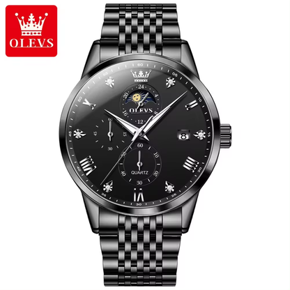 OLEVS 2925 Men Watch Fashion Classic Diamond Stainless Steel Band Quartz Wrist Watch 2026 Unique Chronograph Watch