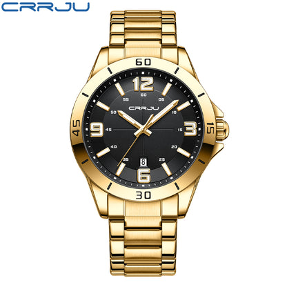 CRRJU 5003 Classic Gold Mens Quartz Watch 2022 Stainless Steel Band Waterproof Calendar in Stock Stylish Business Wrist Watch