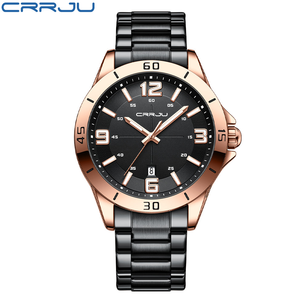 CRRJU 5003 Classic Gold Mens Quartz Watch 2022 Stainless Steel Band Waterproof Calendar in Stock Stylish Business Wrist Watch