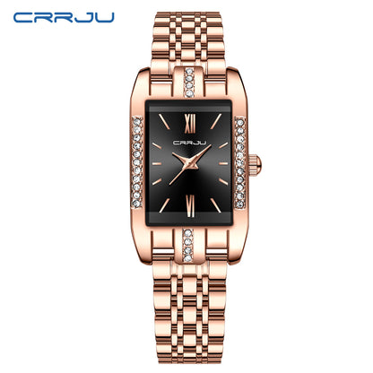 CRRJU 5026 Diamond Watches for Women Quality Quartz Wristwatch Lady Watch Stainless Steel for Girls