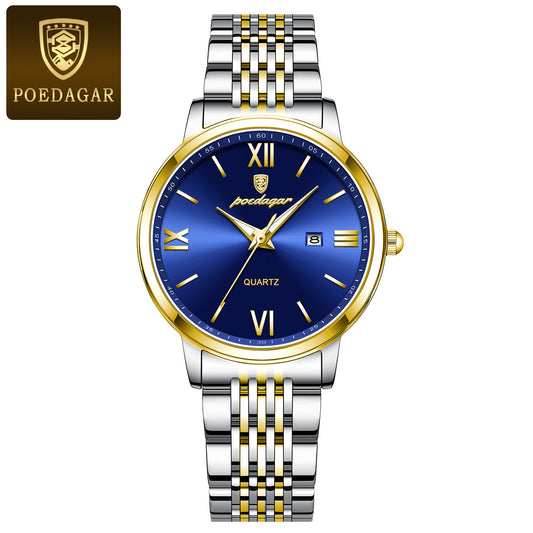 POEDAGAR 716 Fashion Rose Gold Watch for Woman Elegant Waterproof Luminous Date Stainless Steel Quartz Ladies Luxury Watch