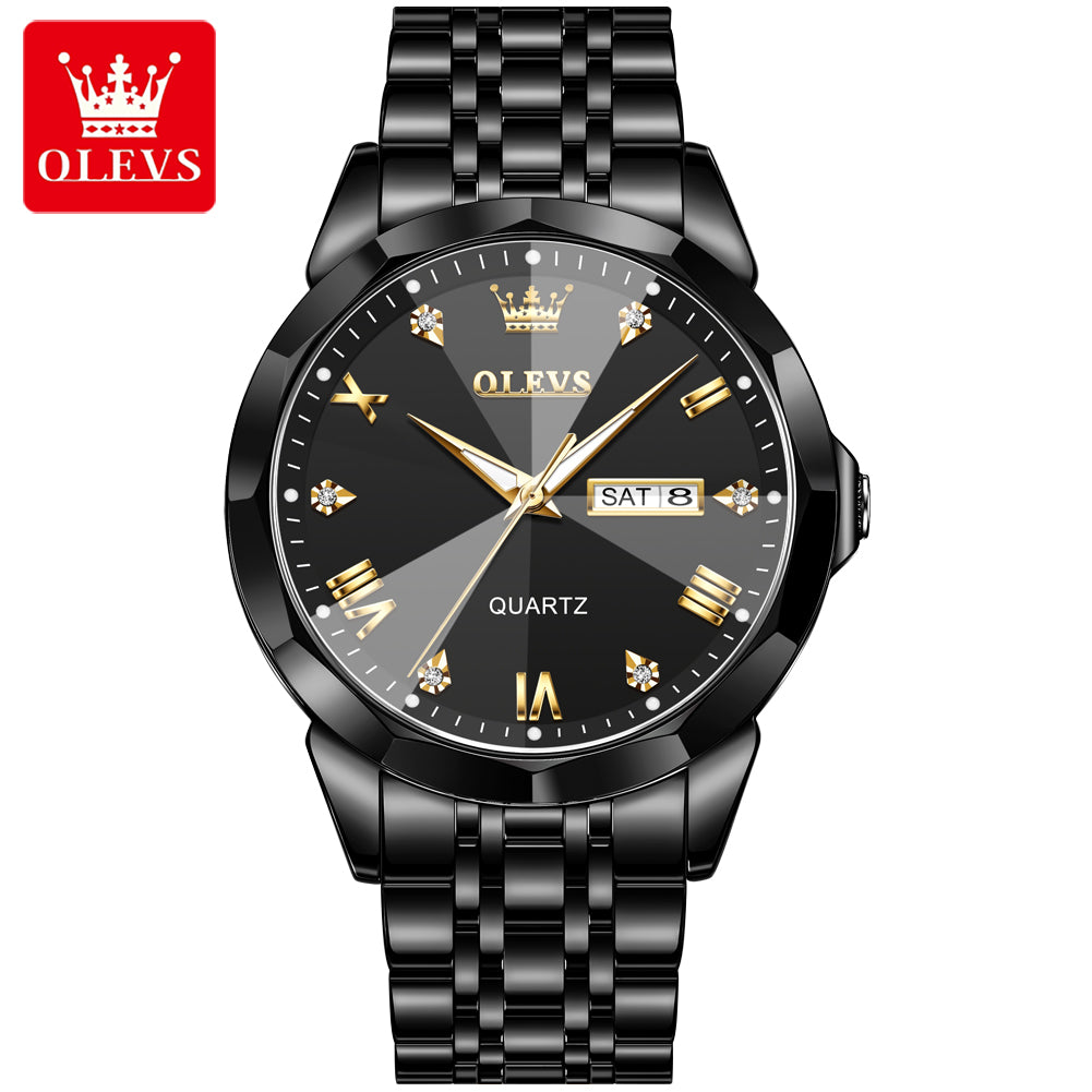 OLEVS 9931 Men's Couple women Luxury Stainless Steel Wristwatch Original Quartz Rhombus Mirror Waterproof Luminous Feature Glass Dial
