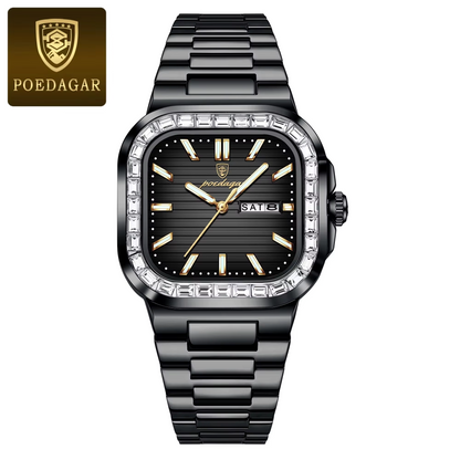 POEDAGAR 975 Luxury Man Watch Quartz Waterproof Luminous Days Week Stainless Steel Men Wristwatc