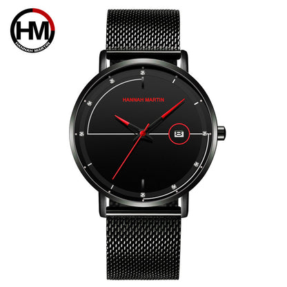 HM10101 Japan Movt Wholesale Fashion Trend Business Casual Calendar Stainless Steel Mesh Strap Waterproof Slim Men Quartz Watch