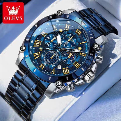 OLEVS 3689 Men's Stainless Steel Band Quartz Watch Luxury Business Hand Watch Analog Moon Phase Date Hot Sell