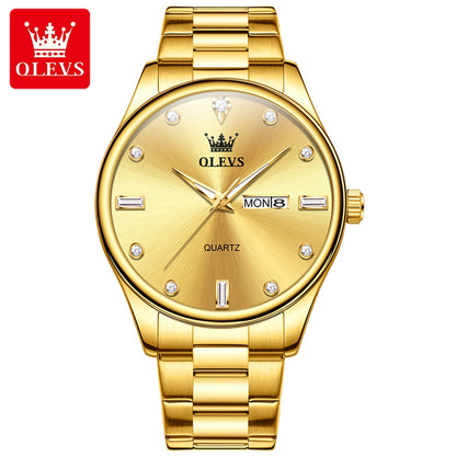 OLEVS 3621 Fashion Simple Multi-function Quartz Stainless Steel Mens Watches Watch Men Auto Date Waterproof Luminous Wristwatch