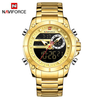 NAVIFORCE 9163 Luxury Sport Wristwatches Men Luminous Quartz Watch Casual Dual Time Stainless Steel Male Clock