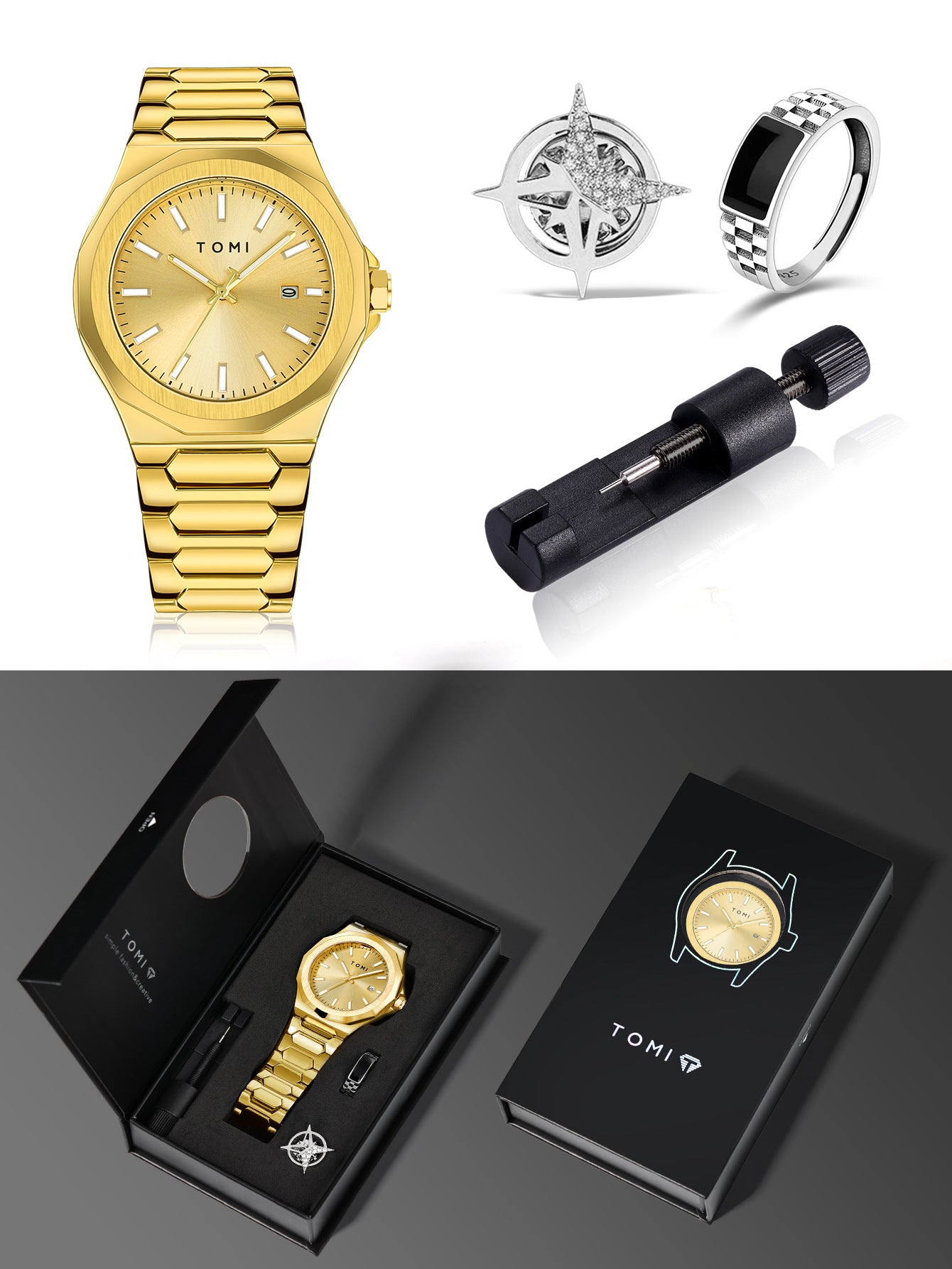 TOMI T301 Fashion Business Men's Quartz Watch Simple Zinc Alloy Strap Waterproof Casual Elegant Male Wristwatch Gift Watch Set