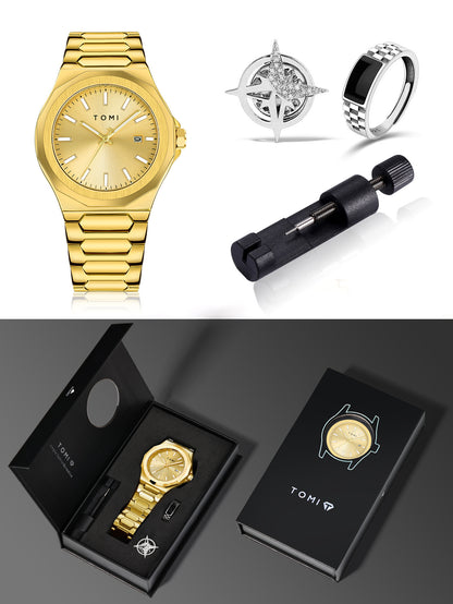 TOMI T301 Fashion Business Men's Quartz Watch Simple Zinc Alloy Strap Waterproof Casual Elegant Male Wristwatch Gift Watch Set