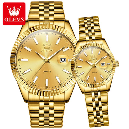 OLEVS 5593 Luxury Business Men and Women Watch for Couple Valentine Gift Set Calendar Week Quartz Wrist Watches