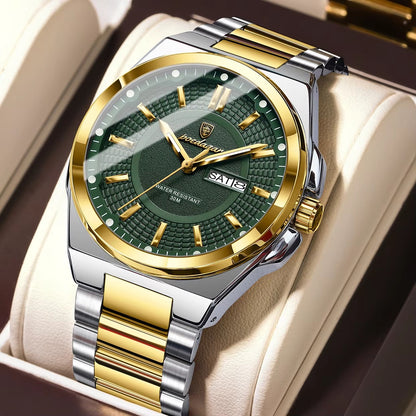 POEDAGAR 896 Luxury Men's Wristwatch Stainless Steel Date Week Watch Waterproof Luminous Business Fashion Quartz Watches for Men