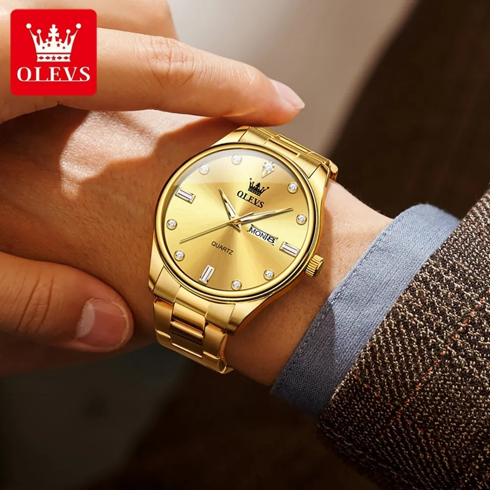 OLEVS 3621 Fashion Simple Multi-function Quartz Stainless Steel Mens Watches Watch Men Auto Date Waterproof Luminous Wristwatch