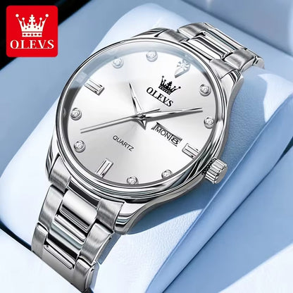OLEVS 3621 Fashion Simple Multi-function Quartz Stainless Steel Mens Watches Watch Men Auto Date Waterproof Luminous Wristwatch