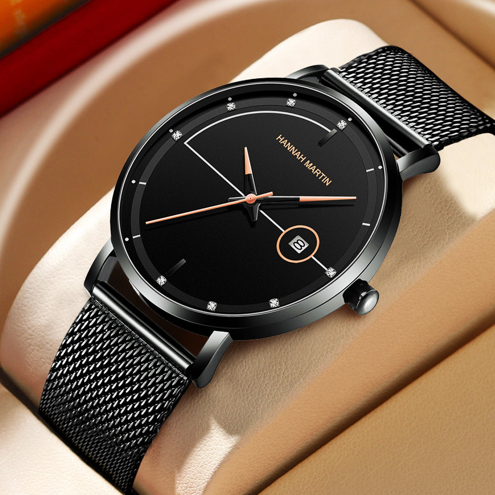 HM10101 Japan Movt Wholesale Fashion Trend Business Casual Calendar Stainless Steel Mesh Strap Waterproof Slim Men Quartz Watch