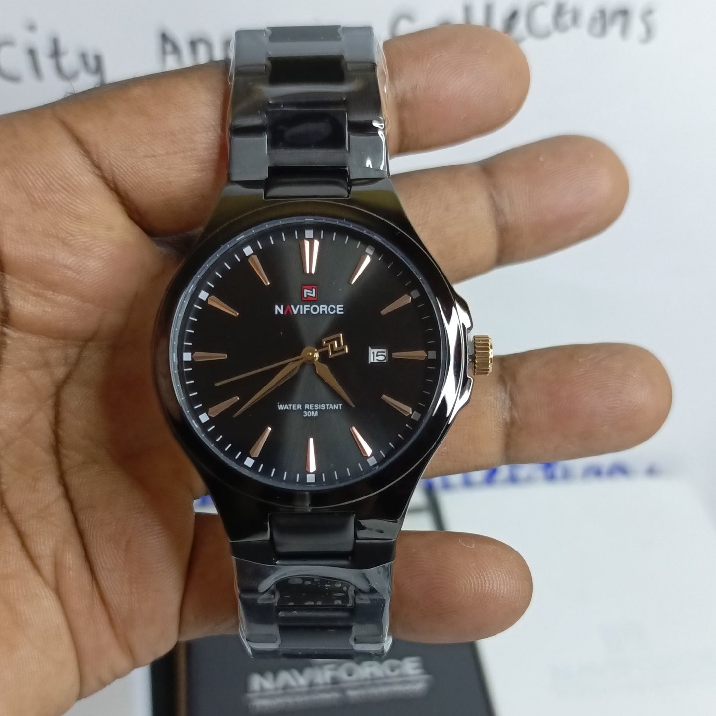 Naviforce 9214 NF9214 Business Quartz Watches Stainless Steel Strap Waterproof Analog Clock Wristwatches for Men