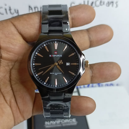 Naviforce 9214 NF9214 Business Quartz Watches Stainless Steel Strap Waterproof Analog Clock Wristwatches for Men