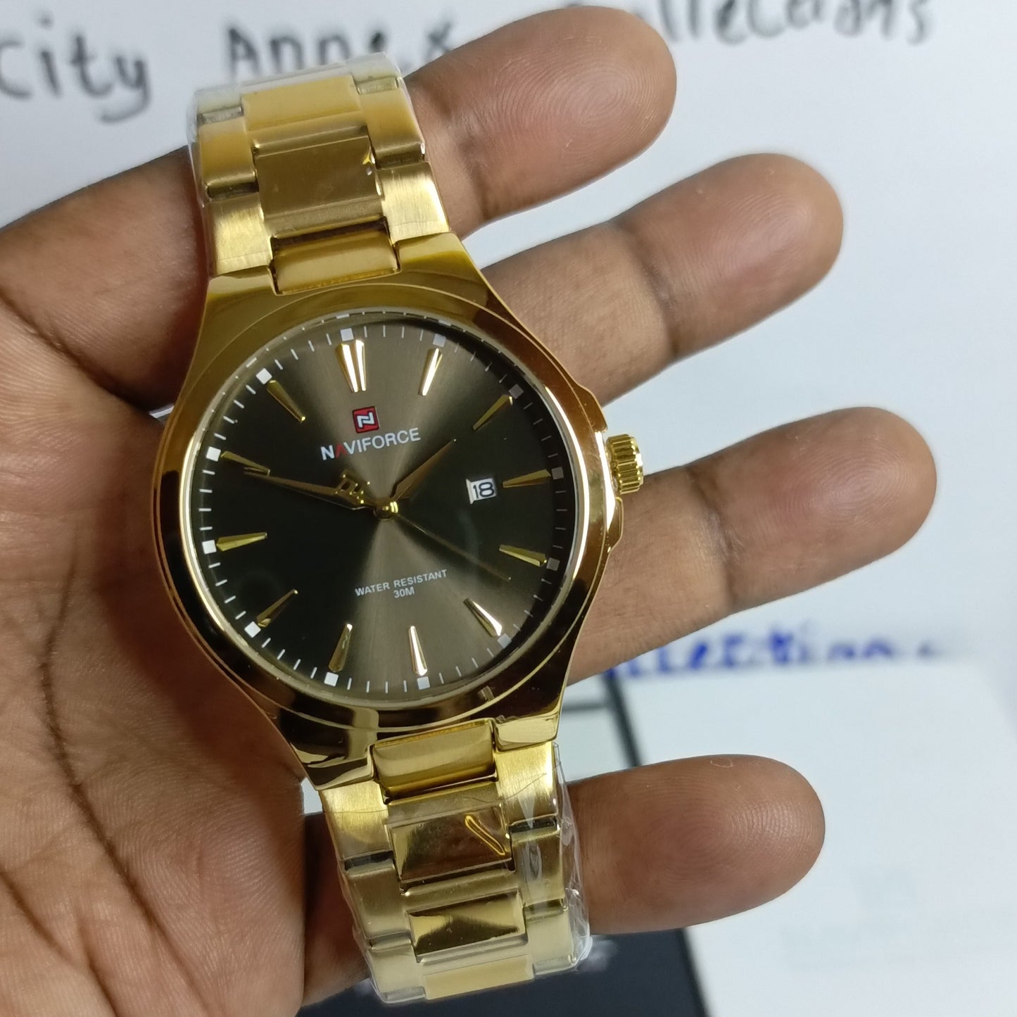 Naviforce 9214 NF9214 Business Quartz Watches Stainless Steel Strap Waterproof Analog Clock Wristwatches for Men