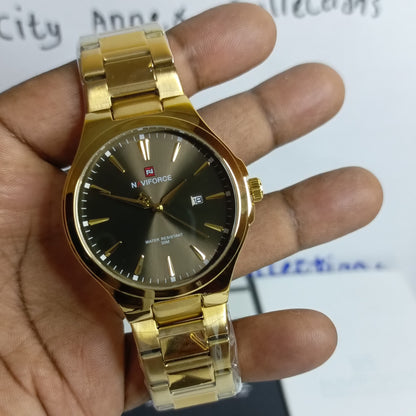 Naviforce 9214 NF9214 Business Quartz Watches Stainless Steel Strap Waterproof Analog Clock Wristwatches for Men