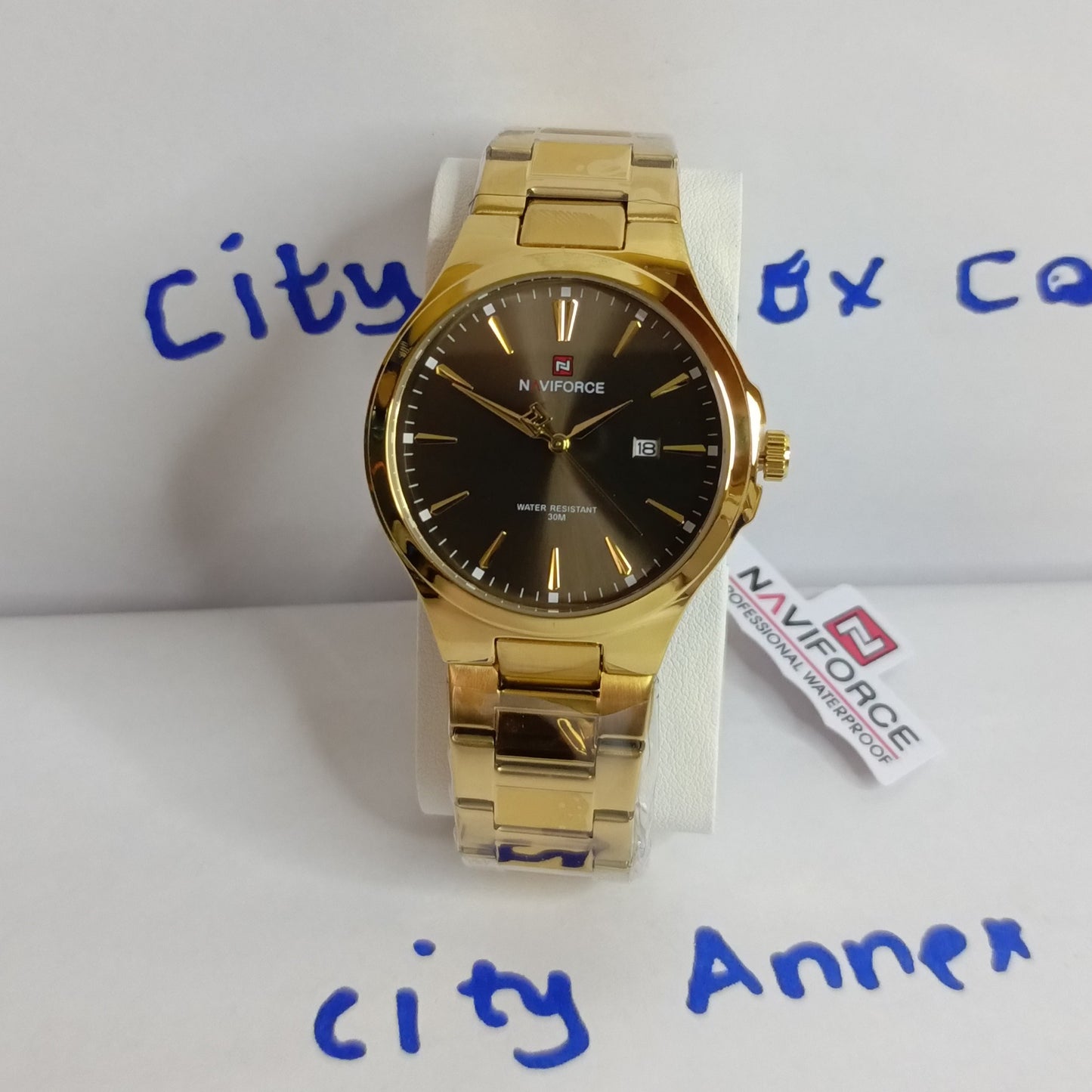 Naviforce 9214 NF9214 Business Quartz Watches Stainless Steel Strap Waterproof Analog Clock Wristwatches for Men