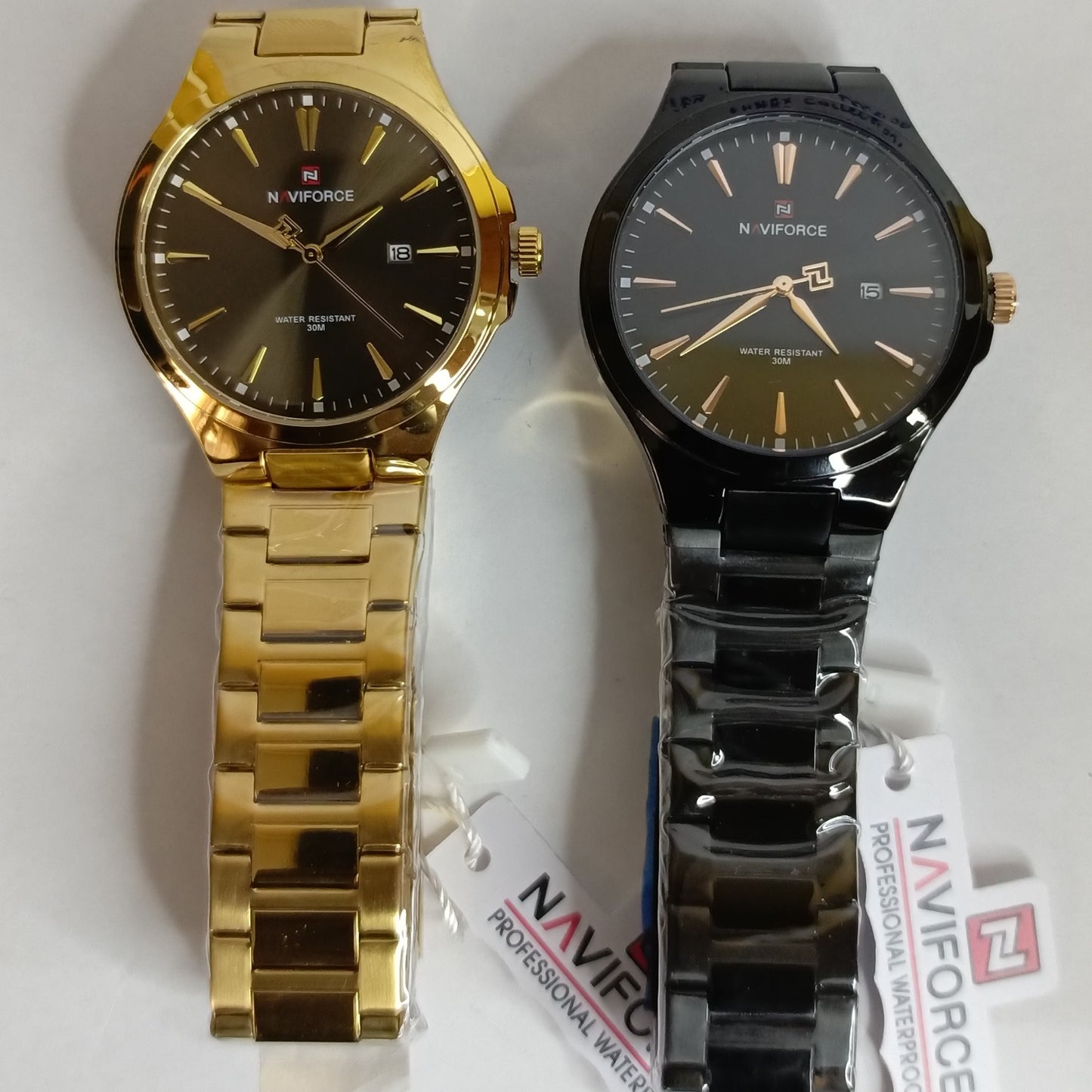 Naviforce 9214 NF9214 Business Quartz Watches Stainless Steel Strap Waterproof Analog Clock Wristwatches for Men