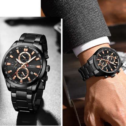 CURREN 8445 Casual  Brand Stainless Steel Band Wrist watches for Men New Chronograph Quartz Watches with Date