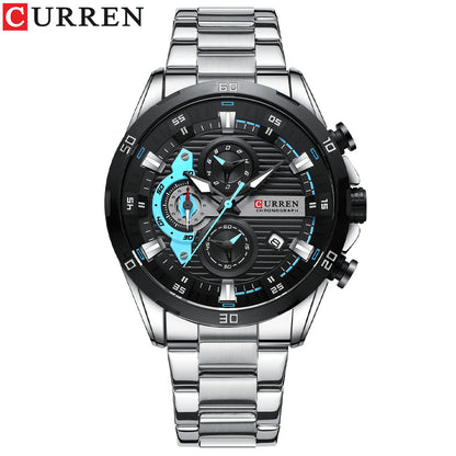 CURREN 8402 Men's Sport Quartz Watches Luxury Stainless Steel Strap With Luminous Chronograph Watch