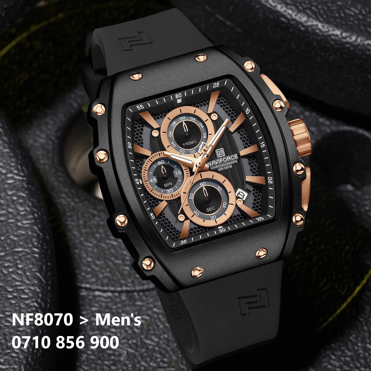 NAVIFORCE 8070 Men Quartz Wristwatch Luxury Chronograph Casual Clock Sport Waterproof Multifunctional Watch Silicone Strap